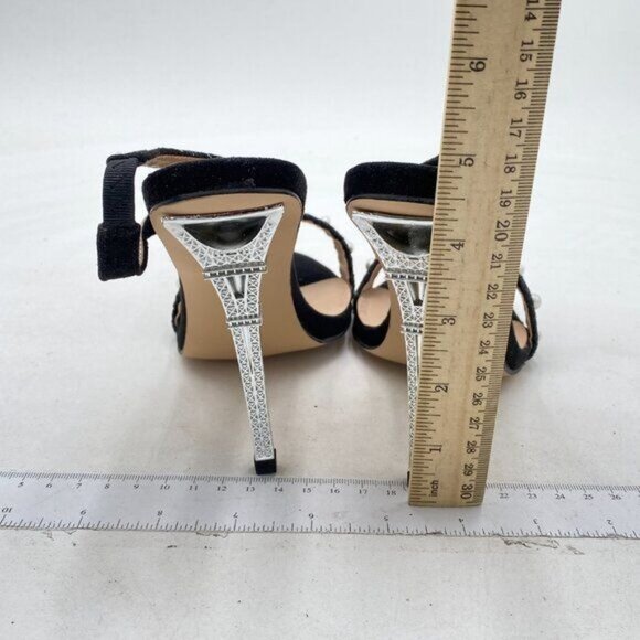 Black Suede Pearl Sexy Sandals Open Toe Slingback High Heel Slip On Wedding Shoe - Picture 4 of 6